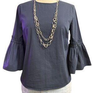 Marled Reunited Navy Blue Ruffle Bell Sleeve Blouse | Size M